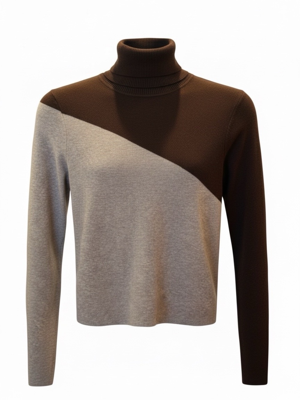 Commense Chocolate Brown & Beige Two‑Tone Turtleneck Size XS🍁